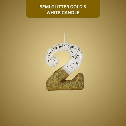 Number 2 Semi Glitter Gold & White Candle - 1PC