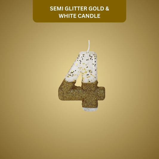 Number 4 Semi Glitter Gold & White Candle - 1PC