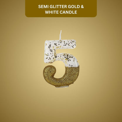 Number 5 Semi Glitter Gold & White Candle - 1PC