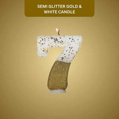 Number 7 Semi Glitter Gold & White Candle - 1PC