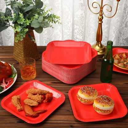 Classic Red Square Paper Plates 9" - 8PC