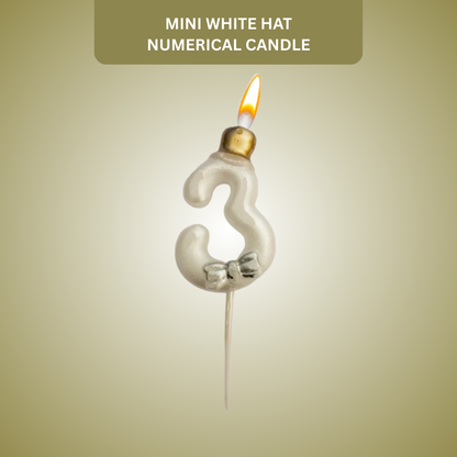Metallic White Numerical Candle 3 with Golden Hat