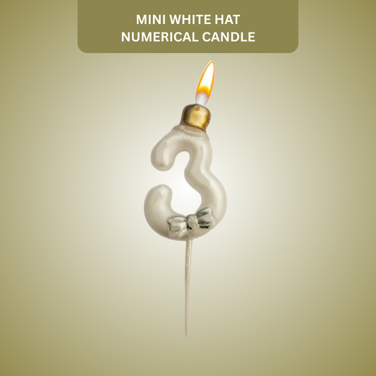 Metallic White Numerical Candle 3 with Golden Hat
