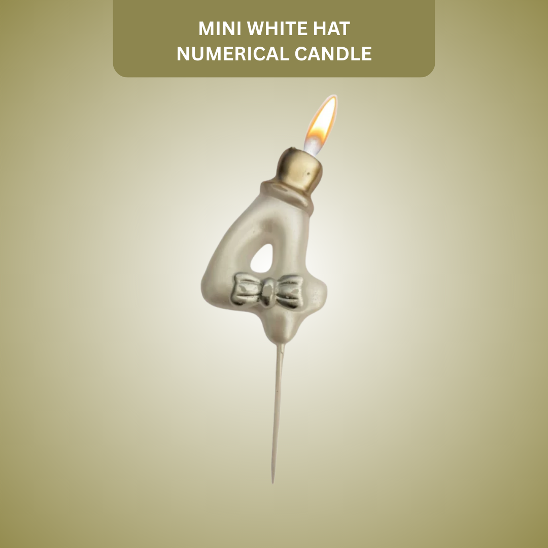 Metallic White Numerical Candle 4 with Golden Hat