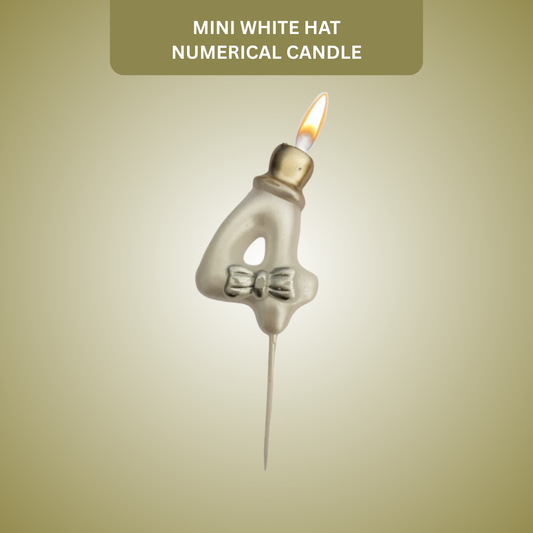 Metallic White Numerical Candle 4 with Golden Hat