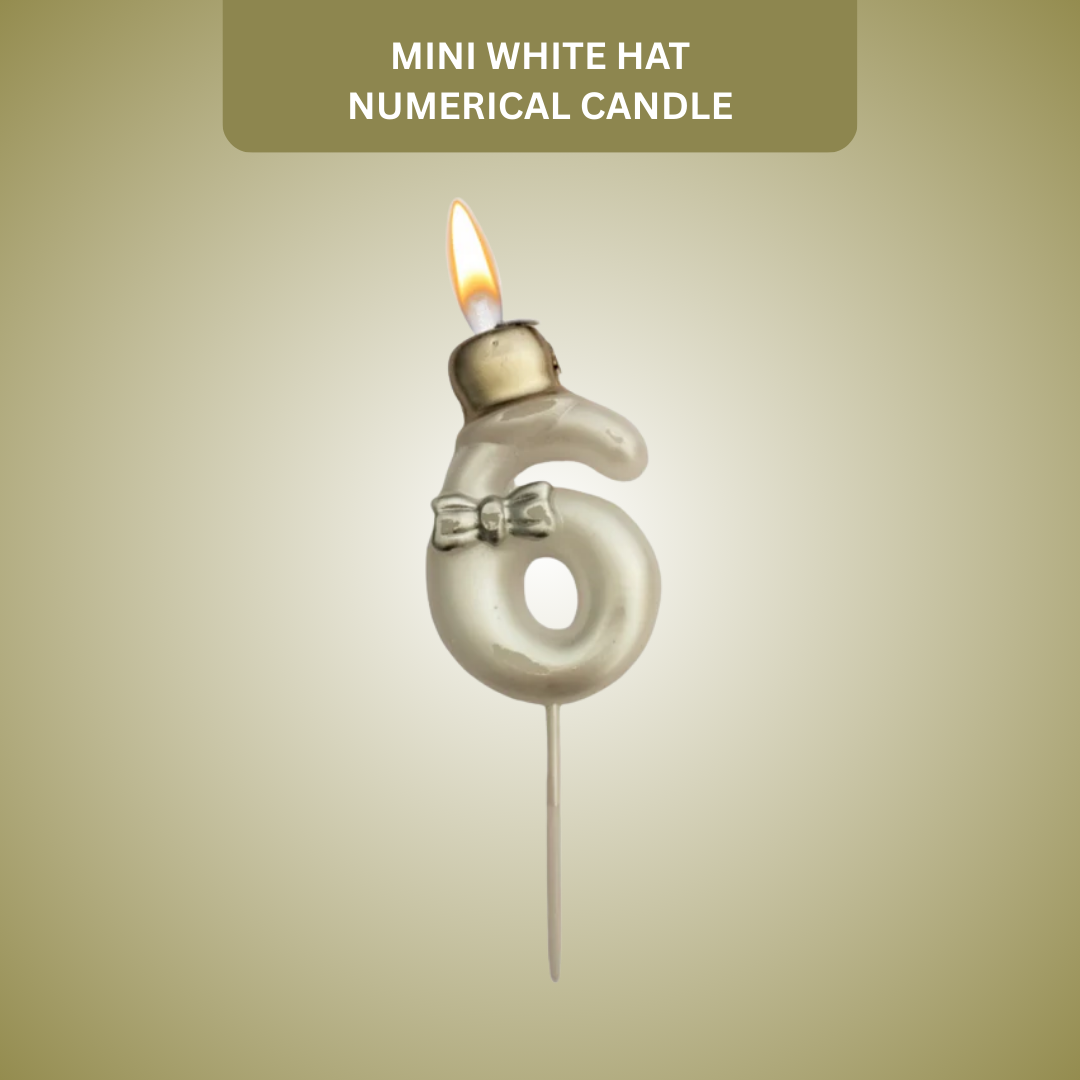 Metallic White Numerical Candle 6 with Golden Hat
