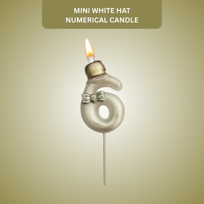 Metallic White Numerical Candle 6 with Golden Hat