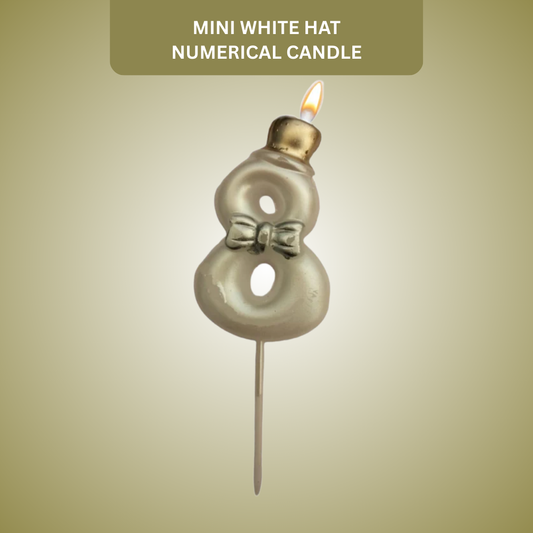 Metallic White Numerical Candle 8 with Golden Hat