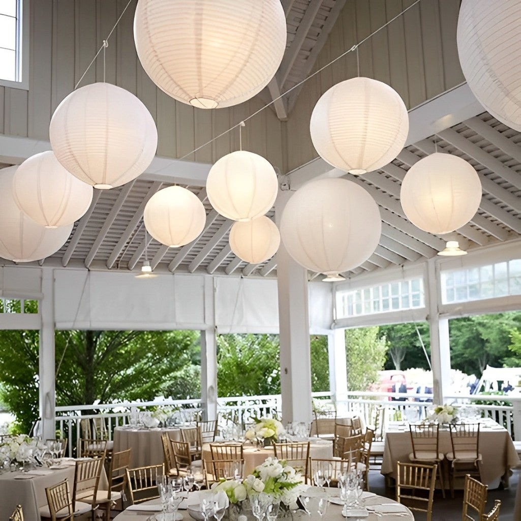 White Paper Lantern Hanging Decor Set – 5 Pcs