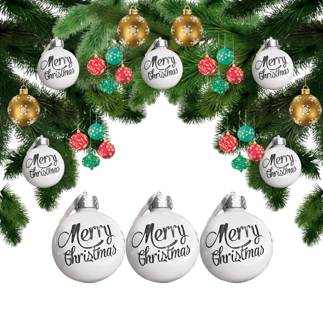 Fancy Merry Christmas White Balls - 3PC