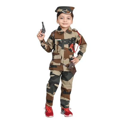 Army Costume w/ Cap, Toy Gun, Whistle for Kids - Size S - Age 3 to5 - 1PC