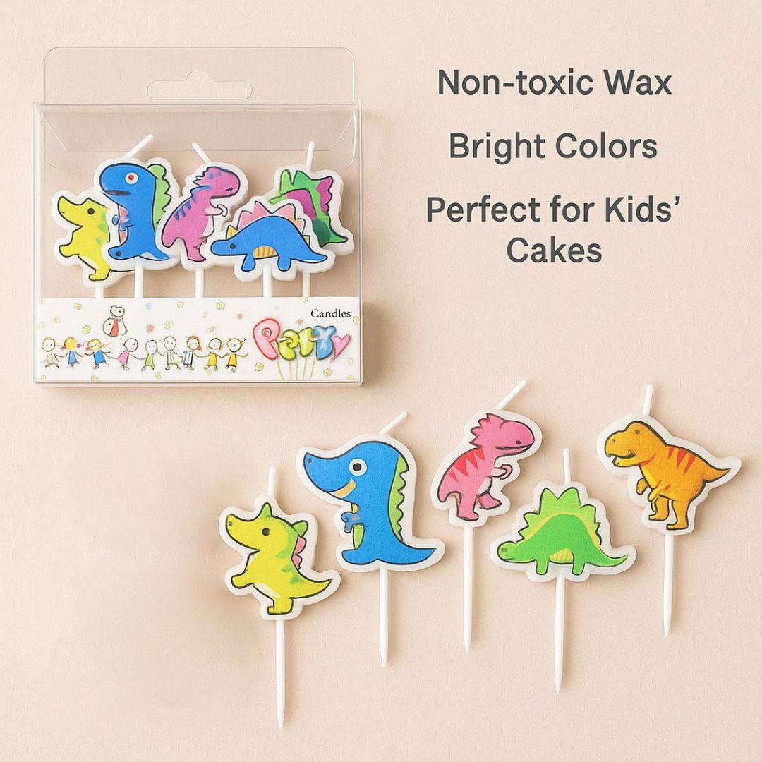 Dinosaur Theme Birthday Candles - 5Pc