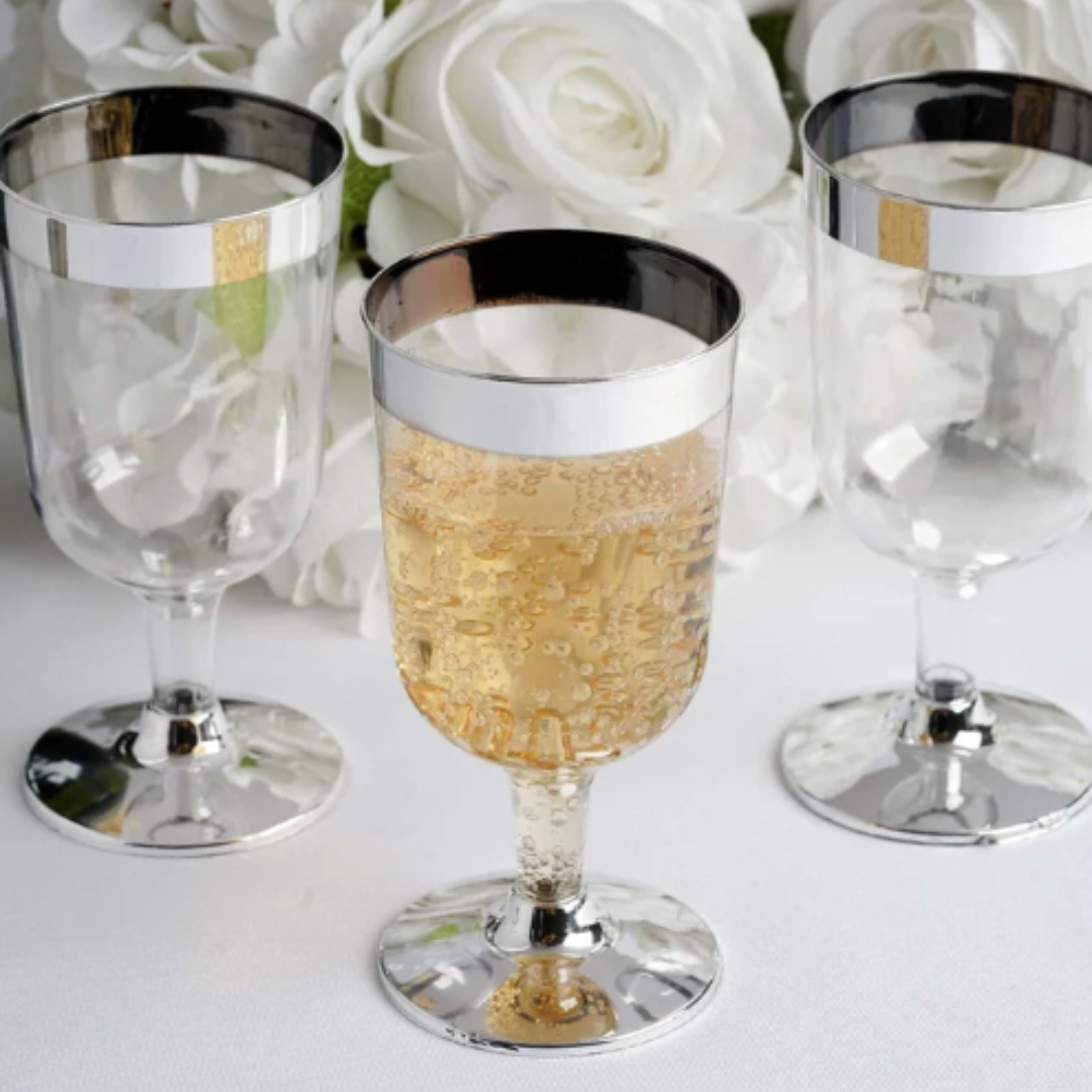 Wine Glasses with Silver Rim - Pack of 6