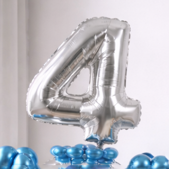 Designer Blue & Silver Balloon Bouquet Arrangement for 4th Birthday