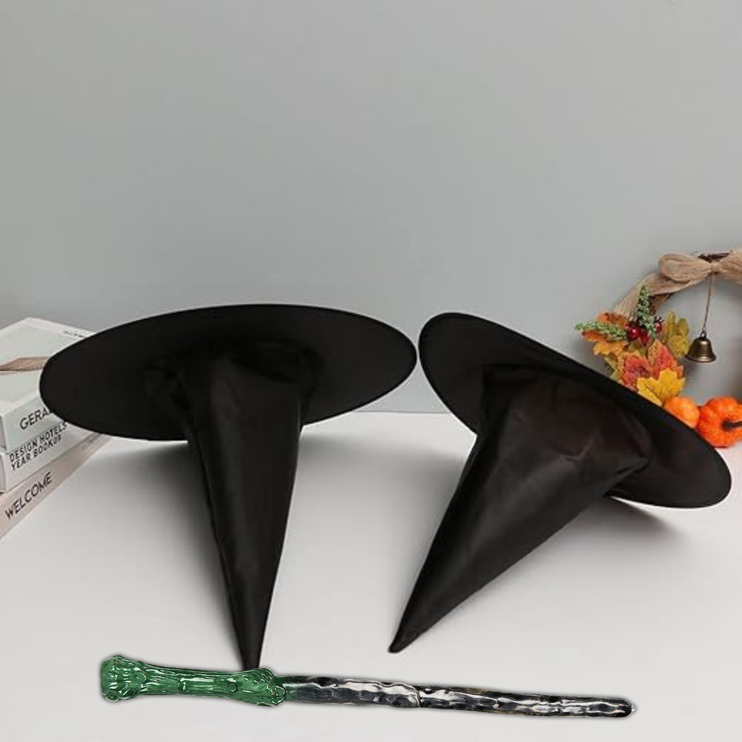 Black Witch Hat and Harry Potter Wand