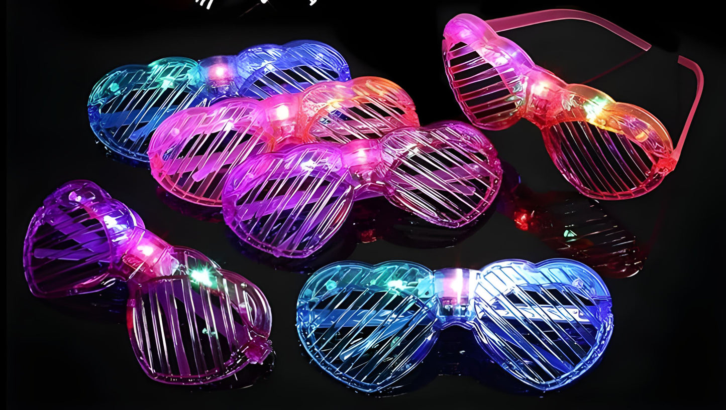 Set of 5 Light up Shutter Shades Heart, Led Neon Rave SunGlasses, Party Eyeglass, Flashing Sunglasses for Neon & Bachelorette Party Glow in Dark Christmas Party Sunglasses (Assorted Colors)