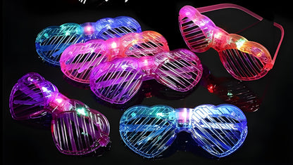 Set of 5 Light up Shutter Shades Heart, Led Neon Rave SunGlasses, Party Eyeglass, Flashing Sunglasses for Neon & Bachelorette Party Glow in Dark Christmas Party Sunglasses (Assorted Colors)