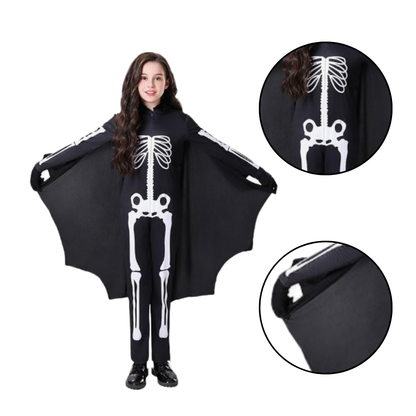 Black Bat Skeleton Jumpsuit Costume w/ Wings for Kids