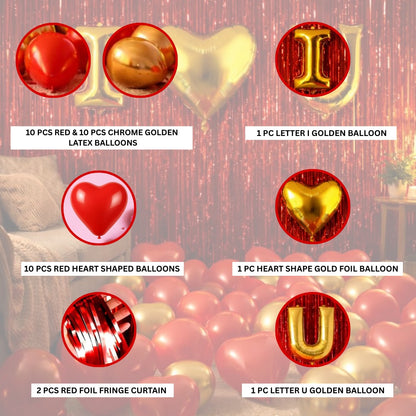 Foil Curtain with I Love U Balloon Set - 35 PCS