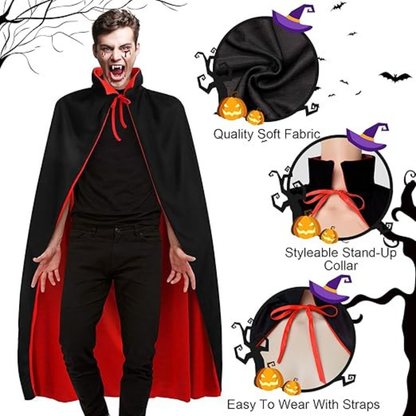 Vampire Costume Set for Adult Teen Unisex-Halloween Vampire Reversible Cloak, Vampire Fangs, Fake Blood for Halloween Costumes