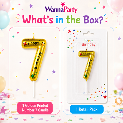 Golden Color Happy Birthday Printed Candle Number 7