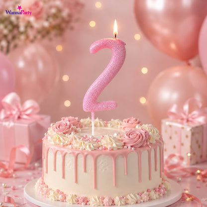 Glitter Designer Pink Candle Number 2 | Cake Candles