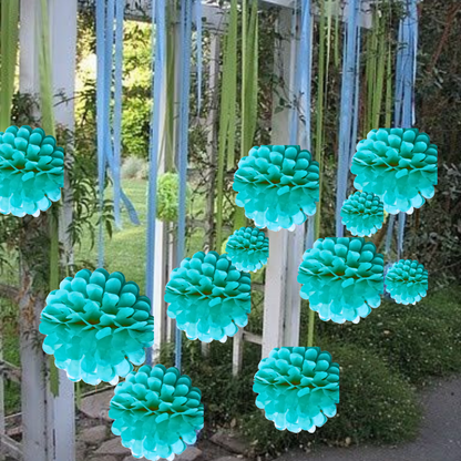 Paper Pom Pom Hangings for Decoration-10 inch 5 pieces Ceiling Decoration Items, Pom Poms, Fluffy Decoration- Sky Blue-NO DIY