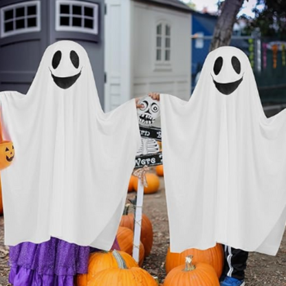 White Ghost Poncho for Kids Theme Party  - Size L - Age 7 to 9