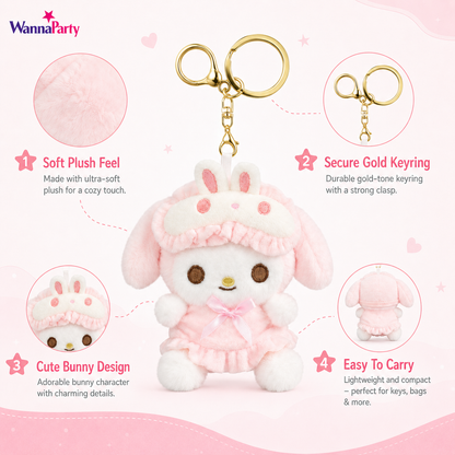 My Melody Cute Kawaii Plush Keychain, Soft Pink Bunny | Hood Character Bag Charm with Gold Metal Chain, Backpack, Handbag, Keys, Birthday Return Gift & Party Favor – 1PC