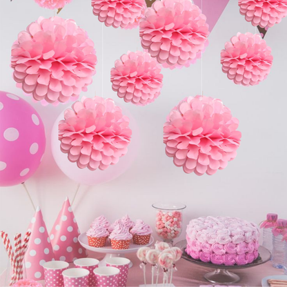 Paper Pom Pom Hangings for Decoration-10 inch 5 pieces Ceiling Decoration Items, Pom Poms, Fluffy Decoration- Light Pink