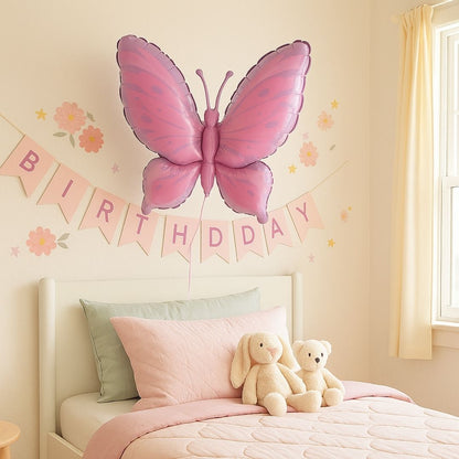 Butterfly Shaped Metallic Pistachio & Pink Balloon with Purple Thorax - Helum Quality - 34 inches - 1PC