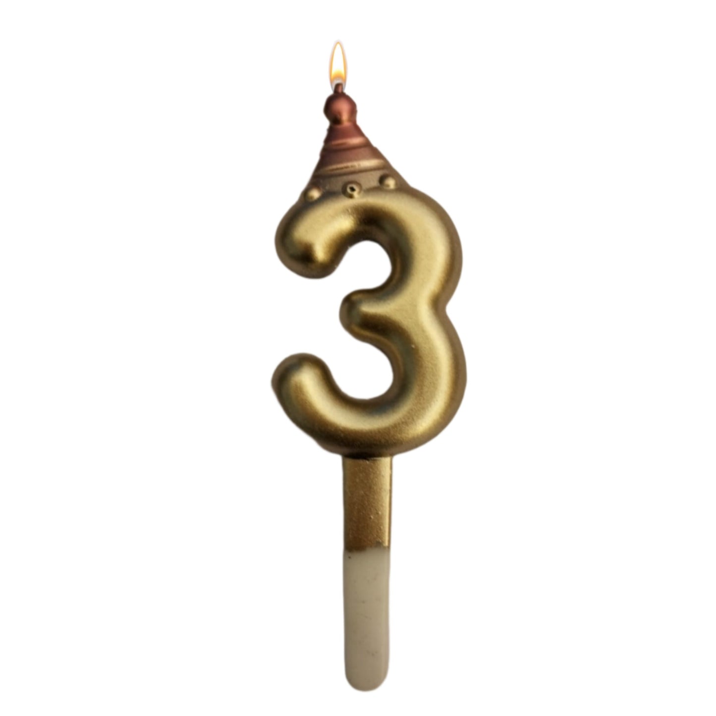 Golden Numerical Candle 3 with Pink Hat