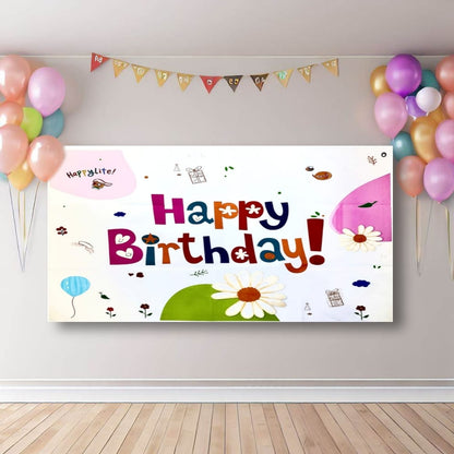 Happy Birthday Floral Print Banner - 4FTX2FT