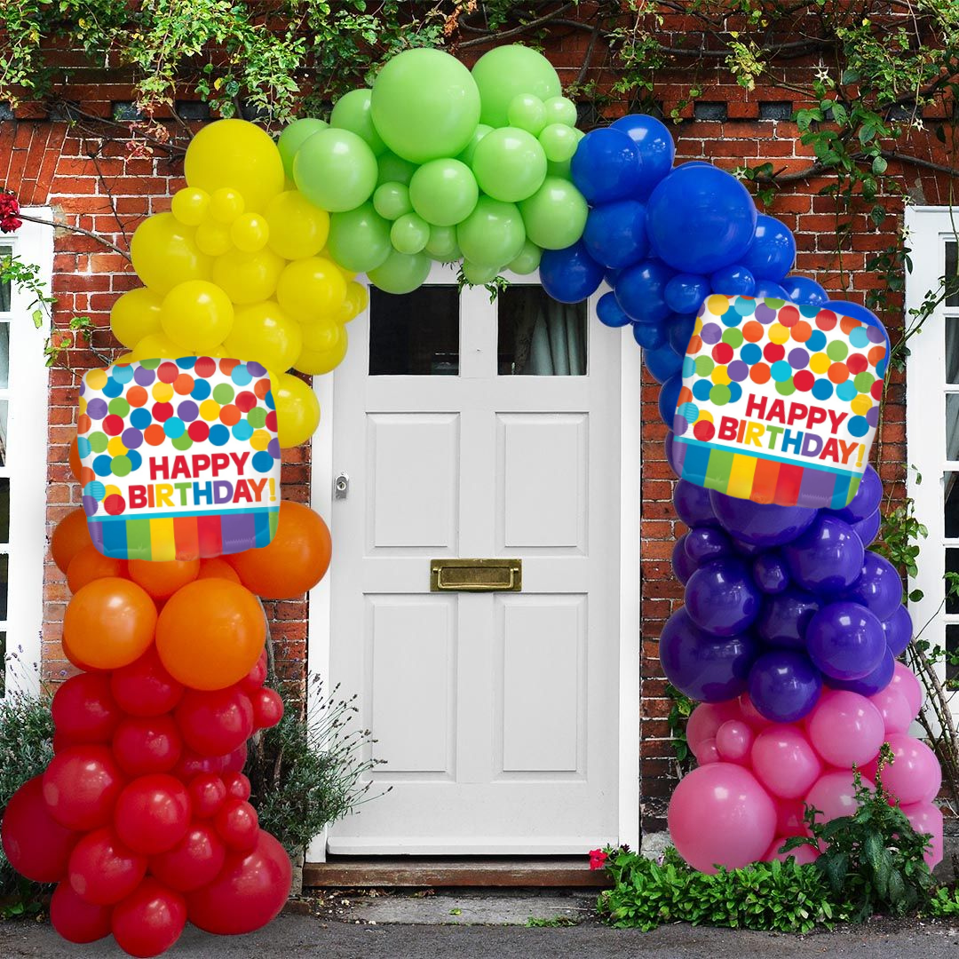 18" Happy Birthday Rainbow Dots Balloon S40