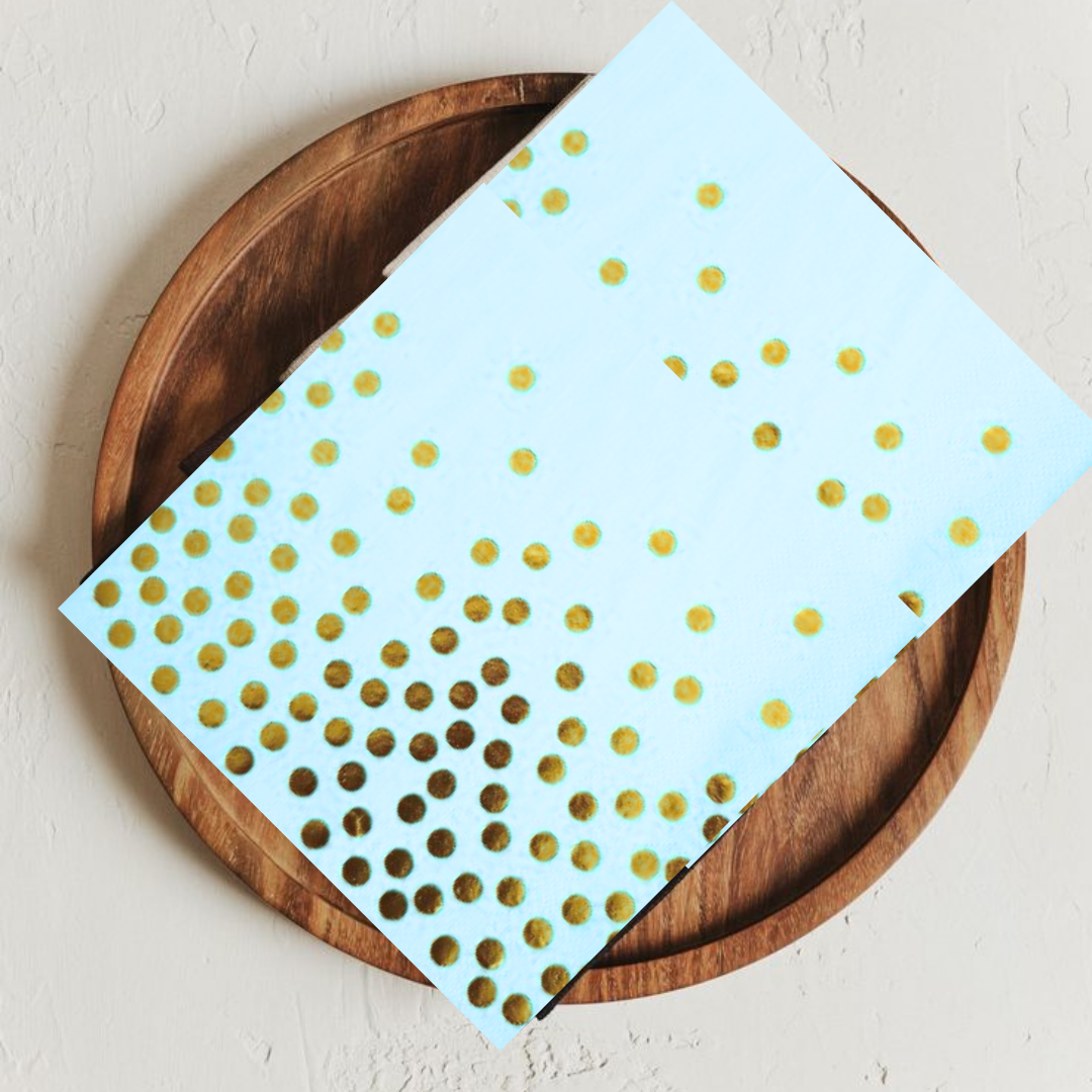 Light Blue Paper Napkins w/Golden Polka Dots - 20PC