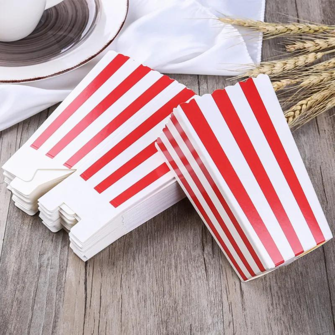 Striped Popcorn Holders Red- 10PC