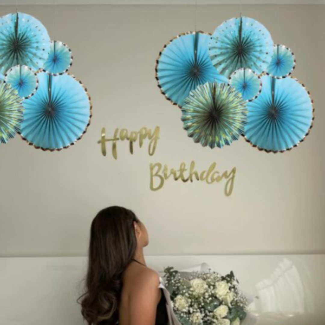 Blue Paper Fans Set - 6PC