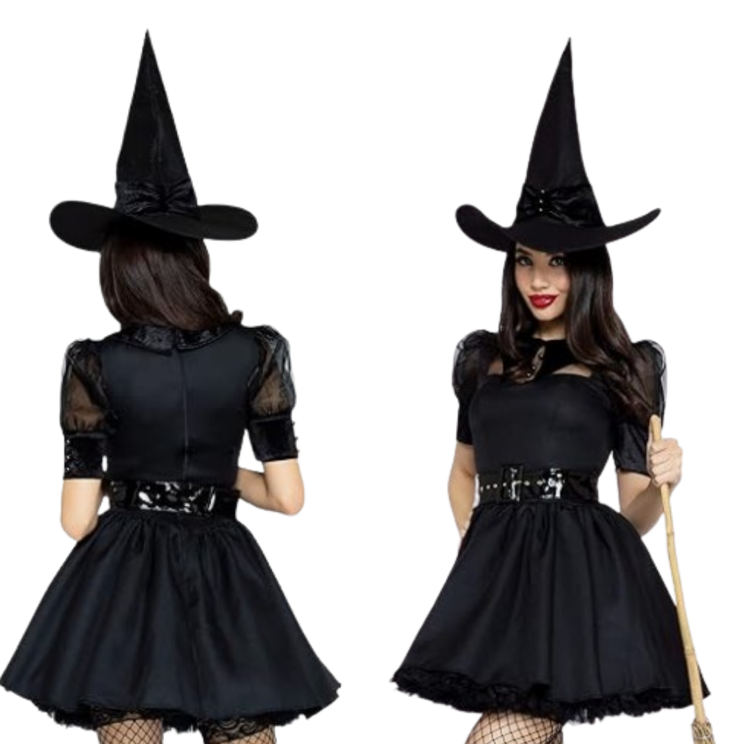 Adult Black Sexy Witch Costume - Size M (Bust - 88cm)  hat +belt +skirt