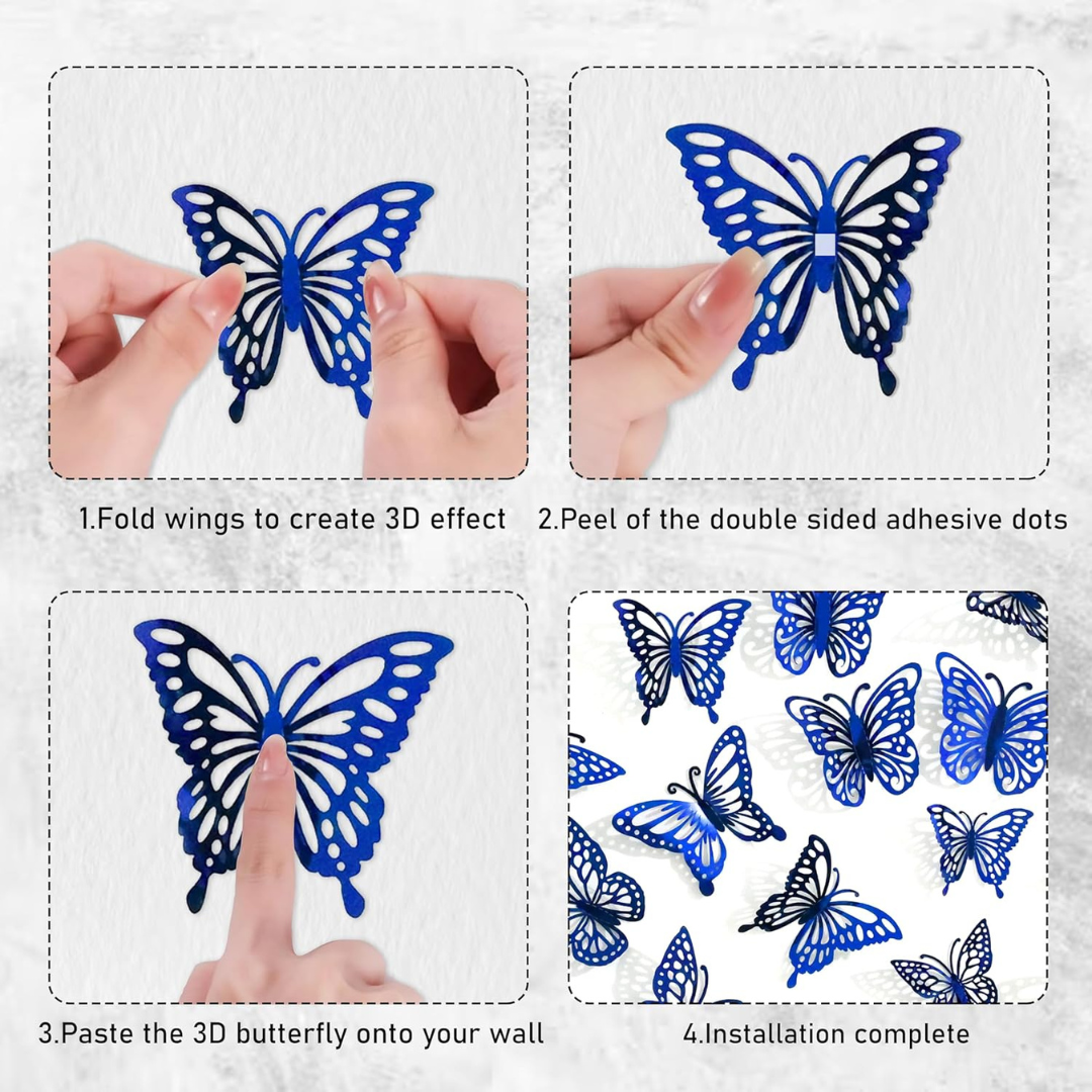 Iridescent 3D Butterfly Blue w/Stickers - 12 PC