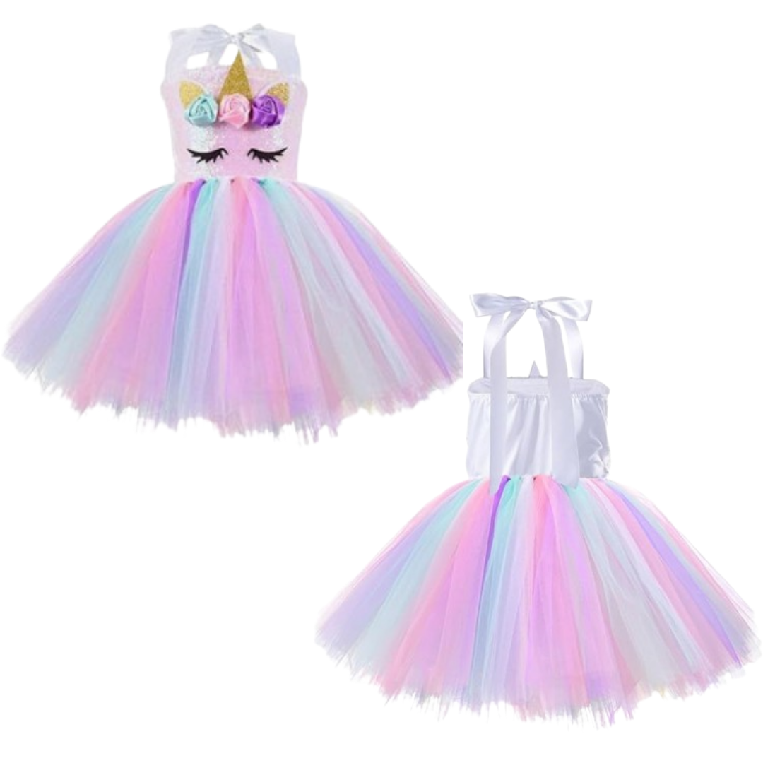 Unicorn Girls Costume w/Hair Band and Wings - Size M- Age 5 to 7