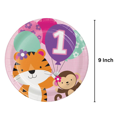 1st Birthday Fun Square Paper Plates for Girls 1st Birthday / Measures 9 inches / Great For Lunch or Dinner Servings / Big Size / Sturdy - 8PC