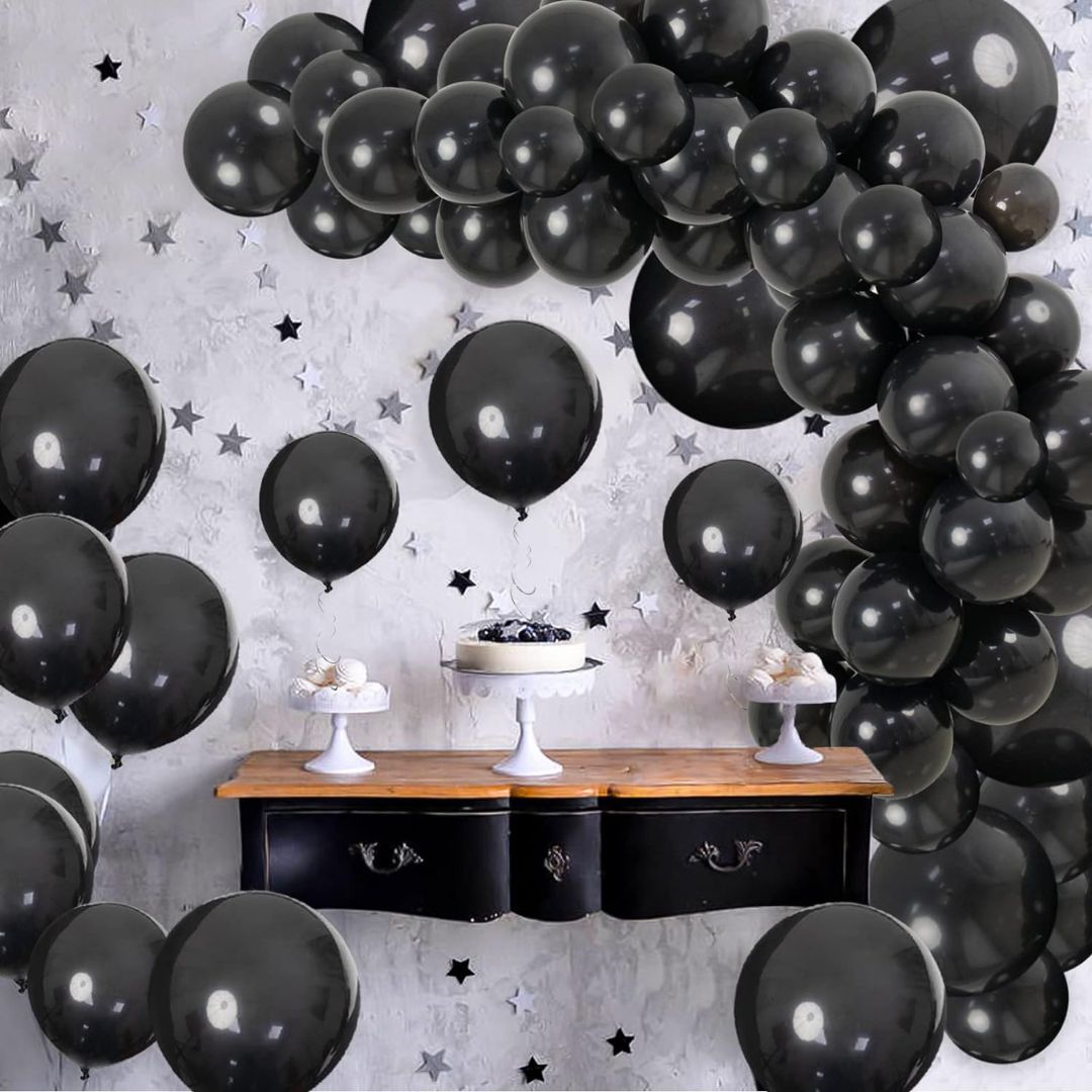 Metallic Black Latex Balloons-10 PC