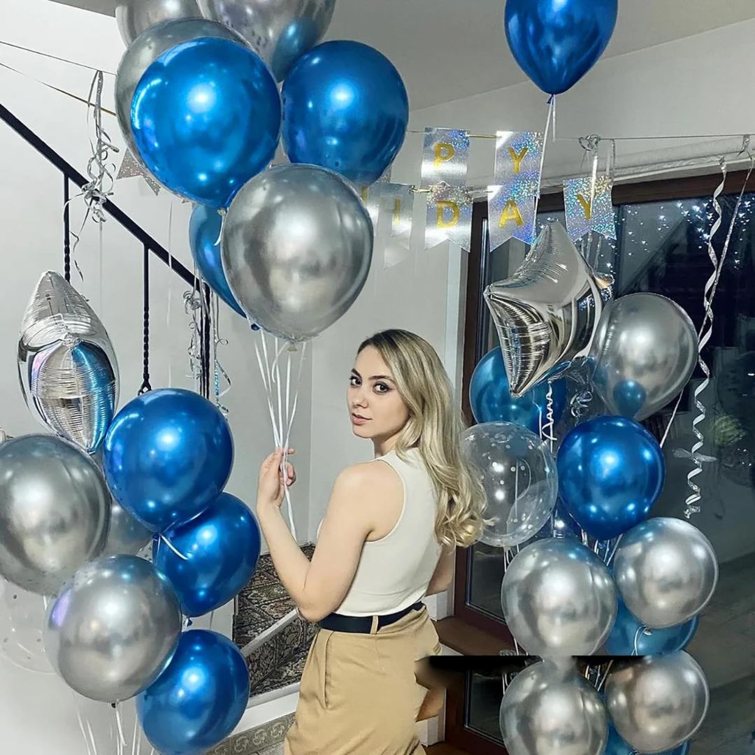 Metallic Light Blue Latex Balloons 12"- 10 PC