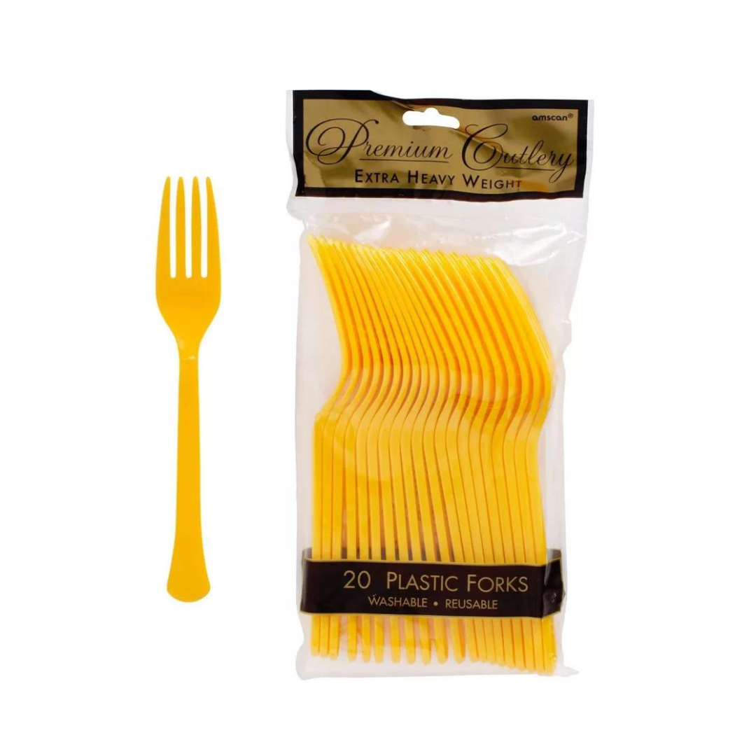 Yellow Premium Plastic Forks for Fruits or Noodles - 20PC