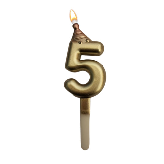 Golden Numerical Candle 5 with Pink Hat