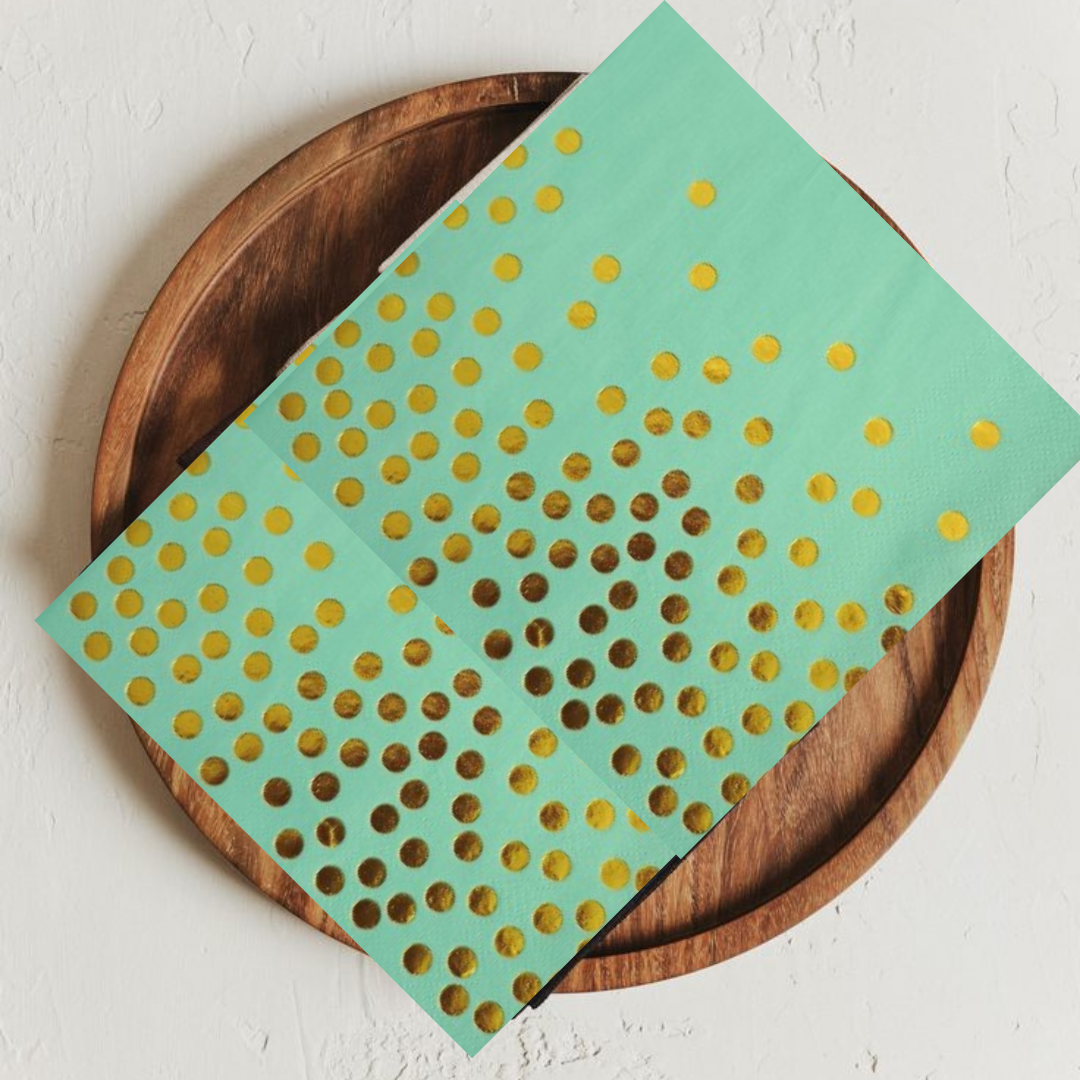 Mint Green Paper Napkins w/Golden Polka Dots - 20PC