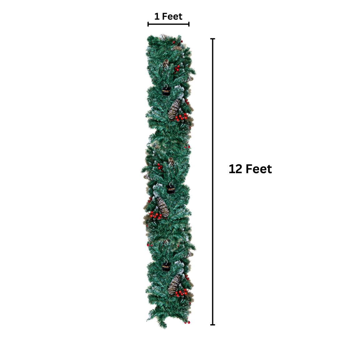 Christmas Garland with Cherry/Cones for Entrance Decoration or Wall or Door Hanging - 12FT - 1PC