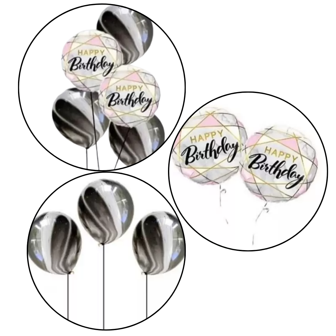 Marble Print Happy Birthday Balloons - 5PC