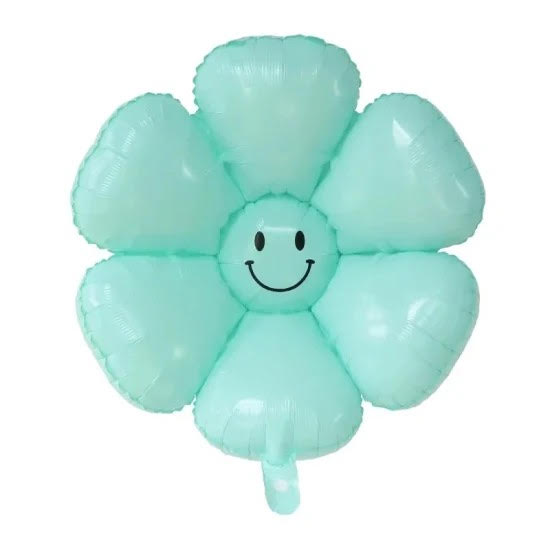 Smiley Flower Balloon Mint Blue - 18 inch