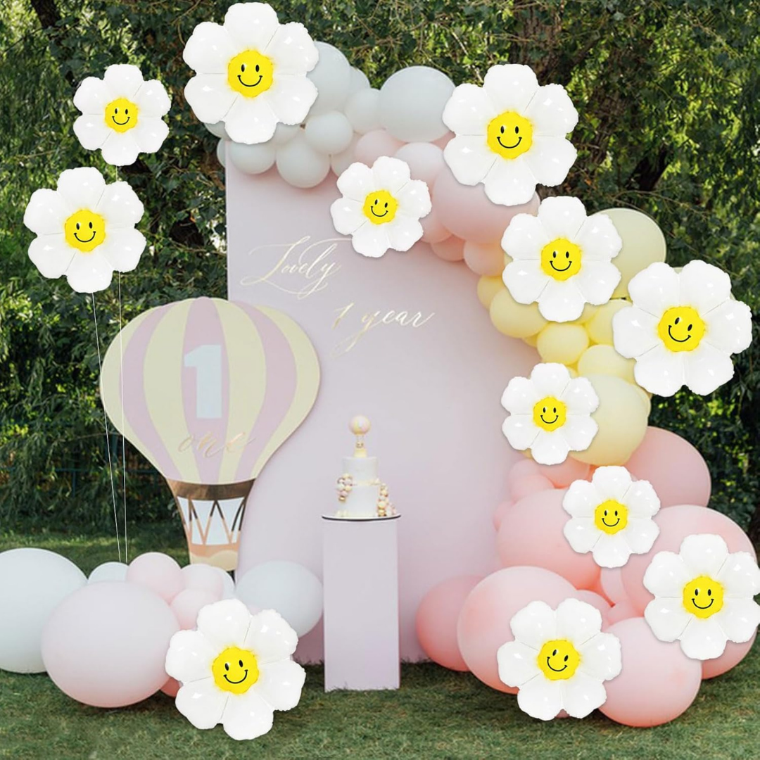 Smiley Flower Balloon White - 18 inch